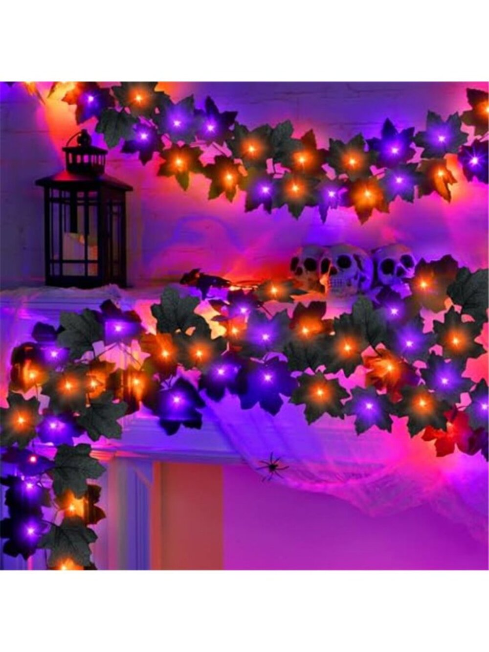 3 Pack Total 18 Ft Black Halloween Garland with Lights for Halloween Decor